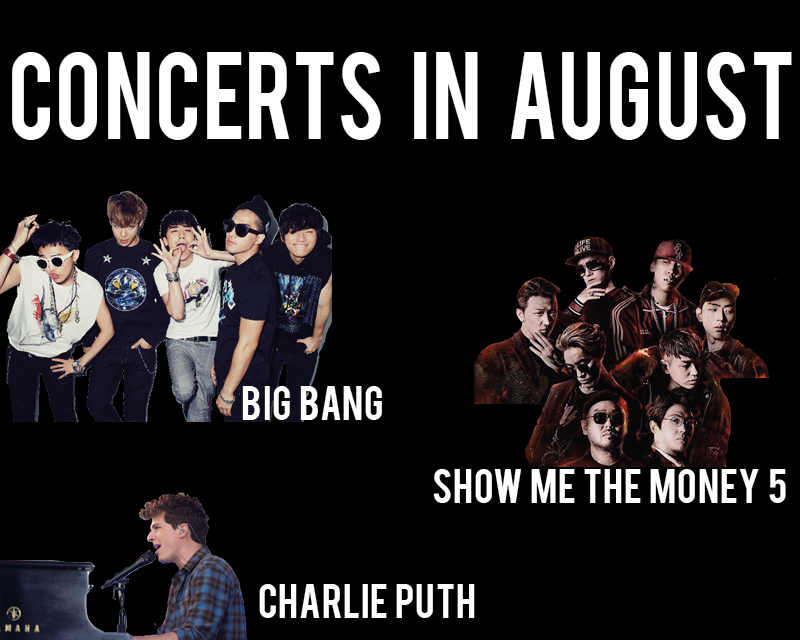Concerts in August: Big Bang, Charlie Puth, and Show Me the Money
