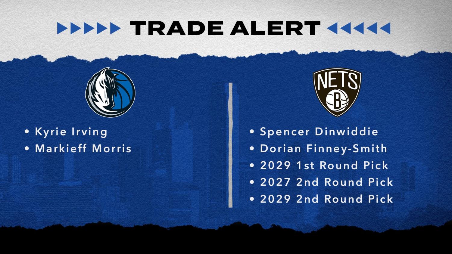 Nets trade Kyrie Irving, Markieff Morris to Mavericks for Spencer  Dinwiddie, Dorian Finney-Smith, draft picks