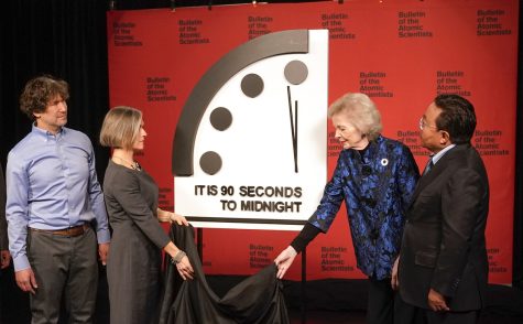 From left to right: Daniel Holz, Sharon Squassoni, Mary Robinson and Elbegdorj Tsakhia. Source: AP Photo/Patrick Semansky