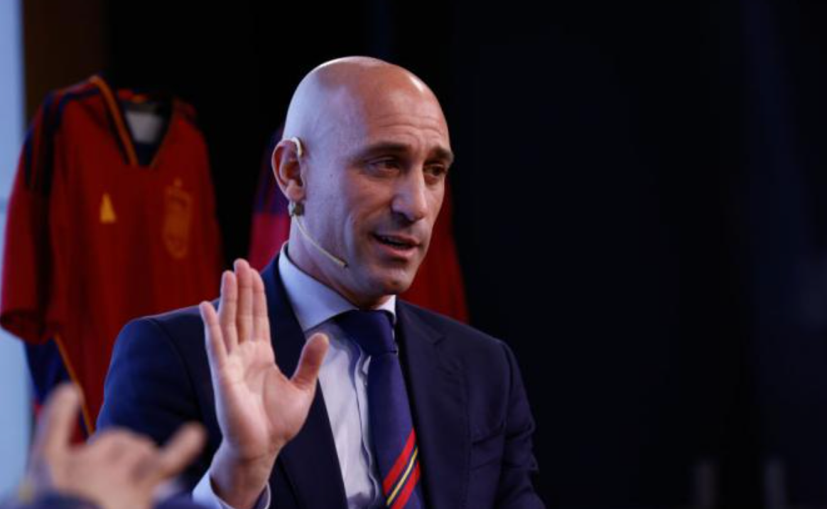 Luis Rubiales sends greetings during a recent public intervention 