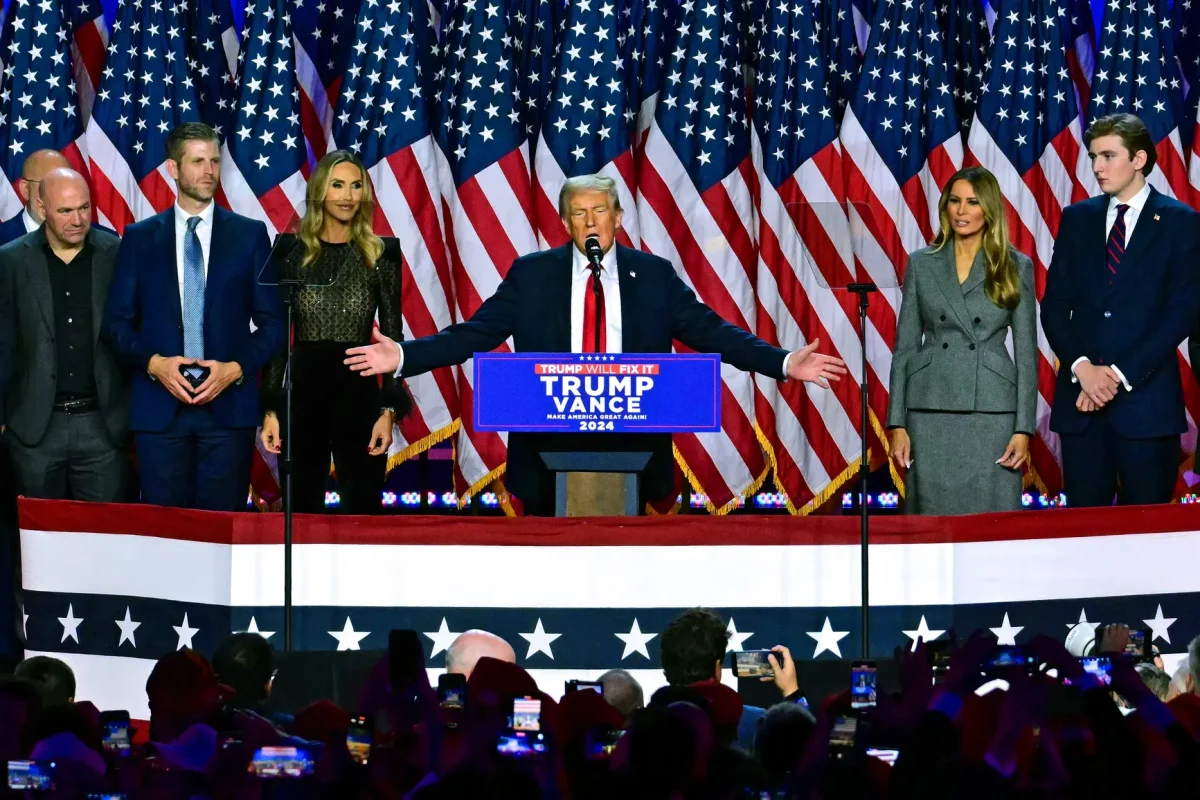 Caption: Donald Trump making a speech after winning the election 
Source: USA Today 
