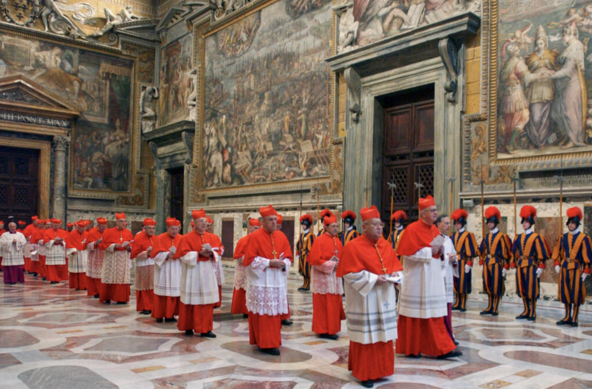 The 2005 conclave electing the next pope in the Sistine Chapel at the Vatican