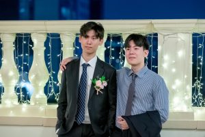 Joey Chun (co’24) and Junseo Lee (co’24) smiling on camera at Prom 2024