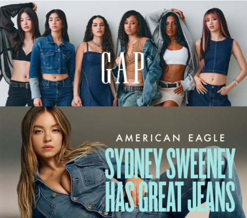 Photo of Katseye's Gap ad and Sydney Sweeney's American Eagle Campaign