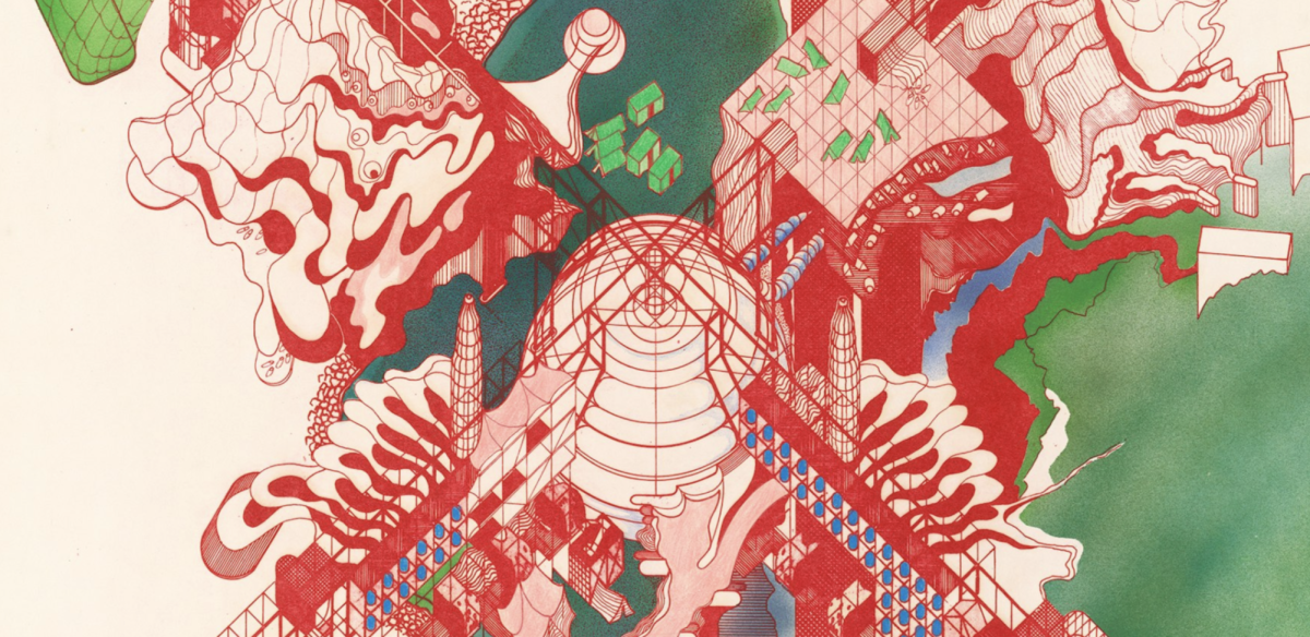Picture of Sir Peter Cook’s artwork “Retrospective” at the Museum for Architectural Drawing
