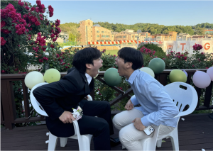 Dom Min (11) and Aiden Cho (9) displaying their large jaws in a standoff battle prior to their ‘Chubby Bunny’ game